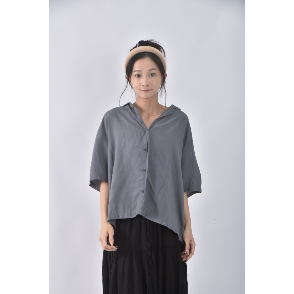 (2XL) uniqlo質感亞麻素面灰色短袖上衣二手衣, , large