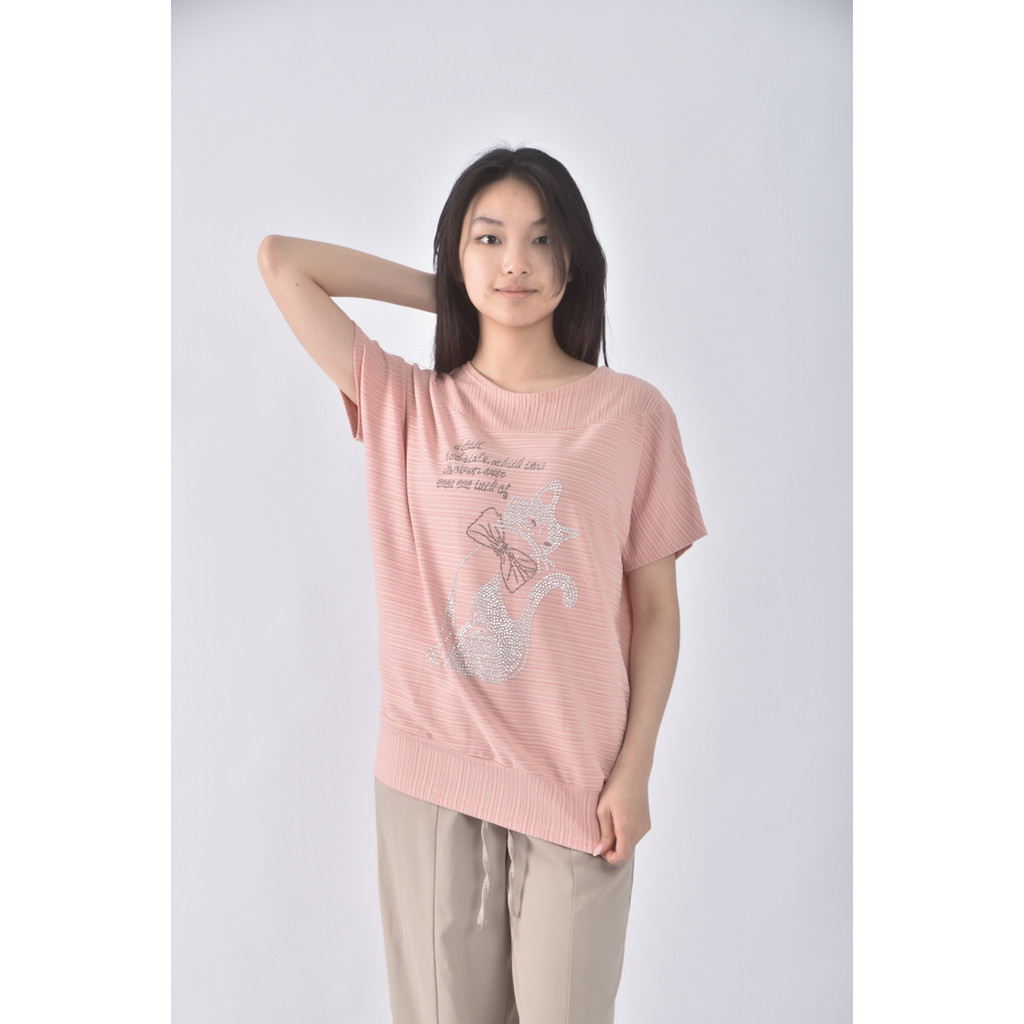 (XL) 水鑽粉色短袖上衣二手衣, , large
