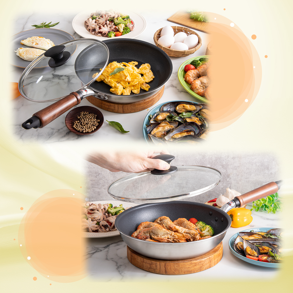 【hokua】Japan-made Plateado EM IH frying pan 24cm with glass lid / metal spatula applicable, , large