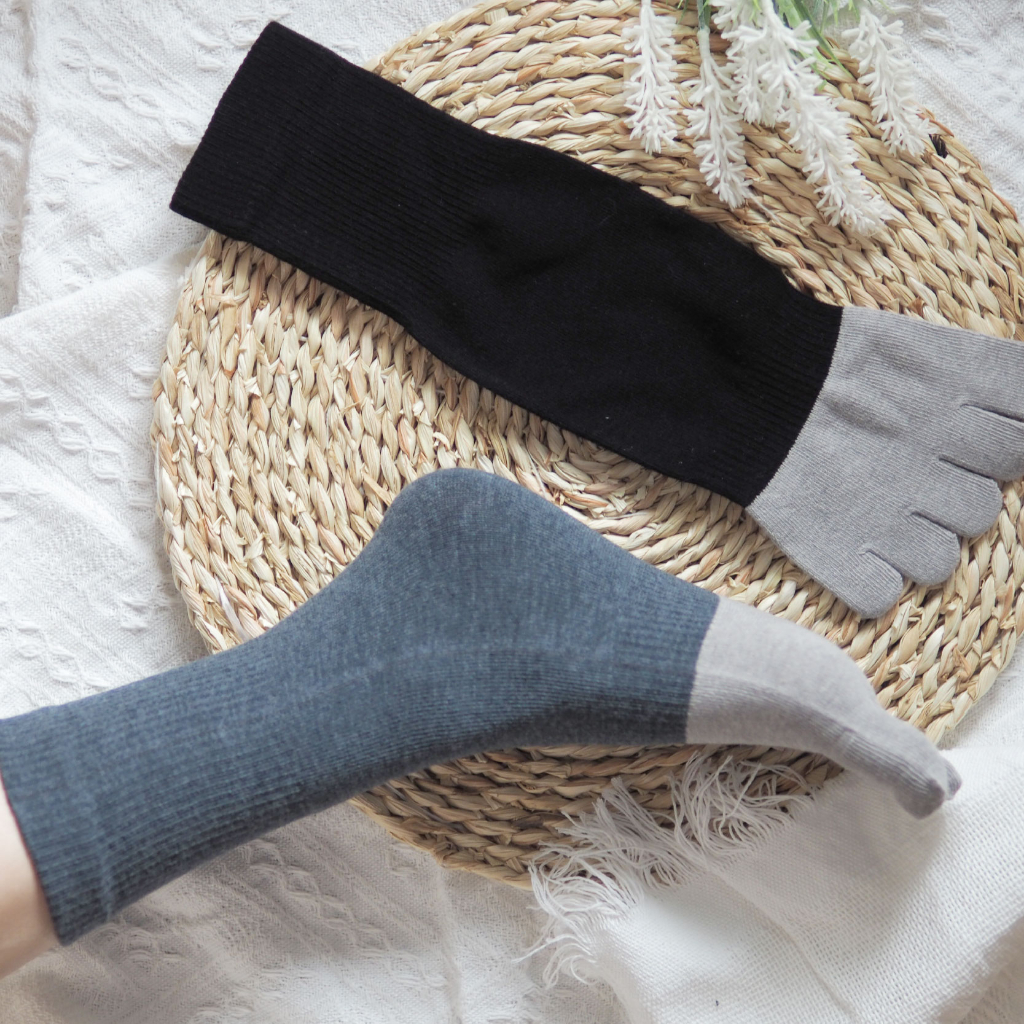 [Kaimei Cotton] 5pairs set MIT made in Taiwan, extra large pure cotton long tube bamboo charcoal five-finger socks, size 26～30 cm, , large