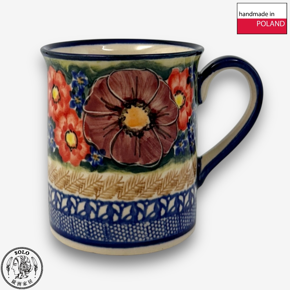 【SOLO Vintage】Cerraf Polish Pottery 280ml Mug Banquet of Elegant Red Series Made in Poland, , large