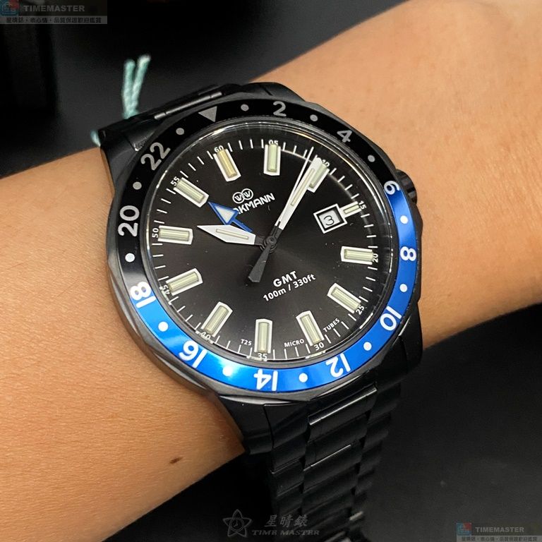 [星晴錶業]WAKMANN手錶,44mm,WA00028黑色錶面黑錶殼深黑色精鋼錶帶款, , large