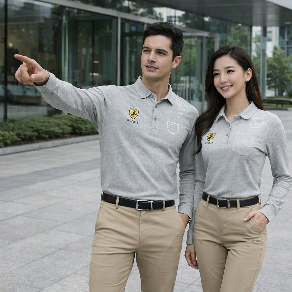 【FALALI】Long Short-sleeved cooling polo shirt - Men's (gray) , , large