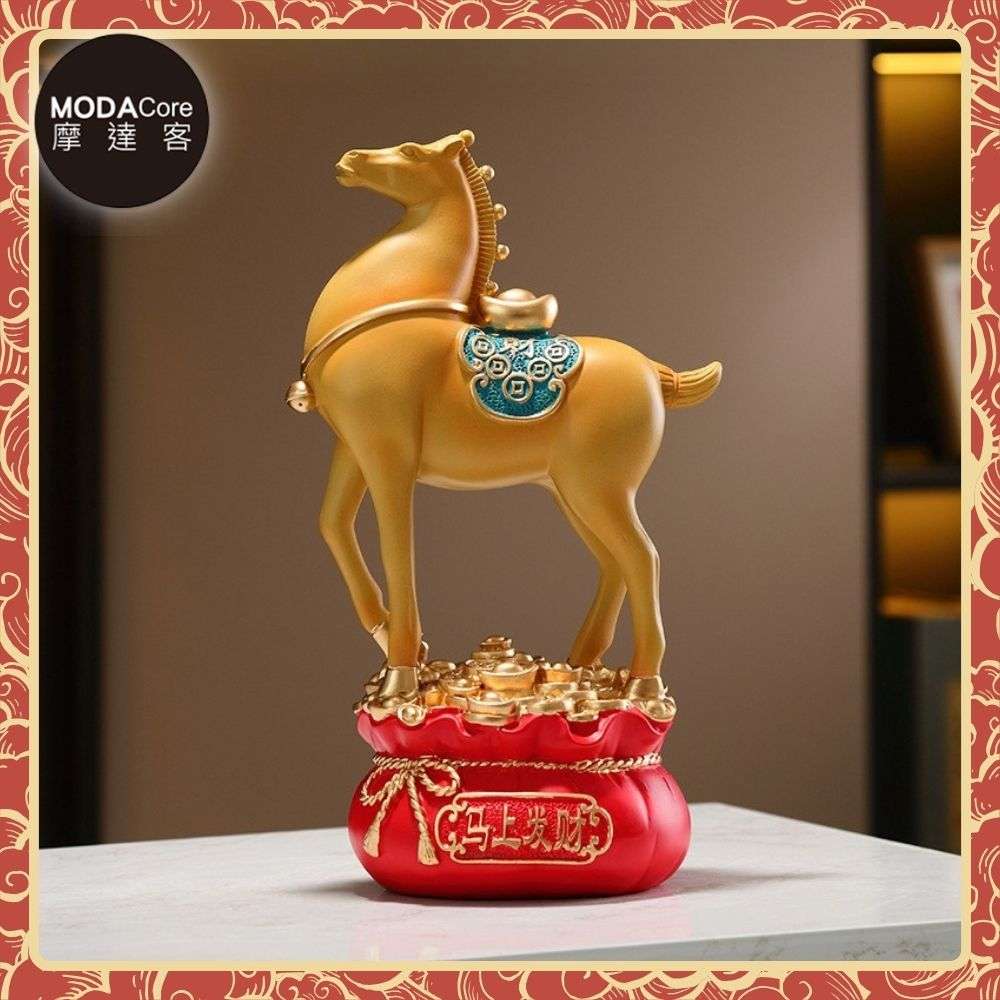 摩達客◉開運招財◉精緻創意唐彩風吉祥橙黃色寶馬上招財聚寶盆風水擺飾 辦公室事業 客廳玄關 春節禮品工藝, , large