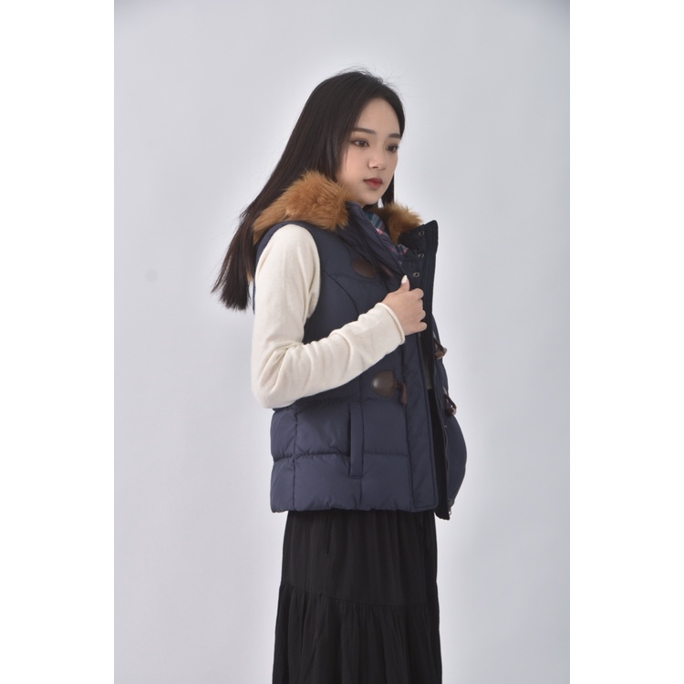 (S) lativ棉質羽絨連帽背心藍色外套二手衣, , large