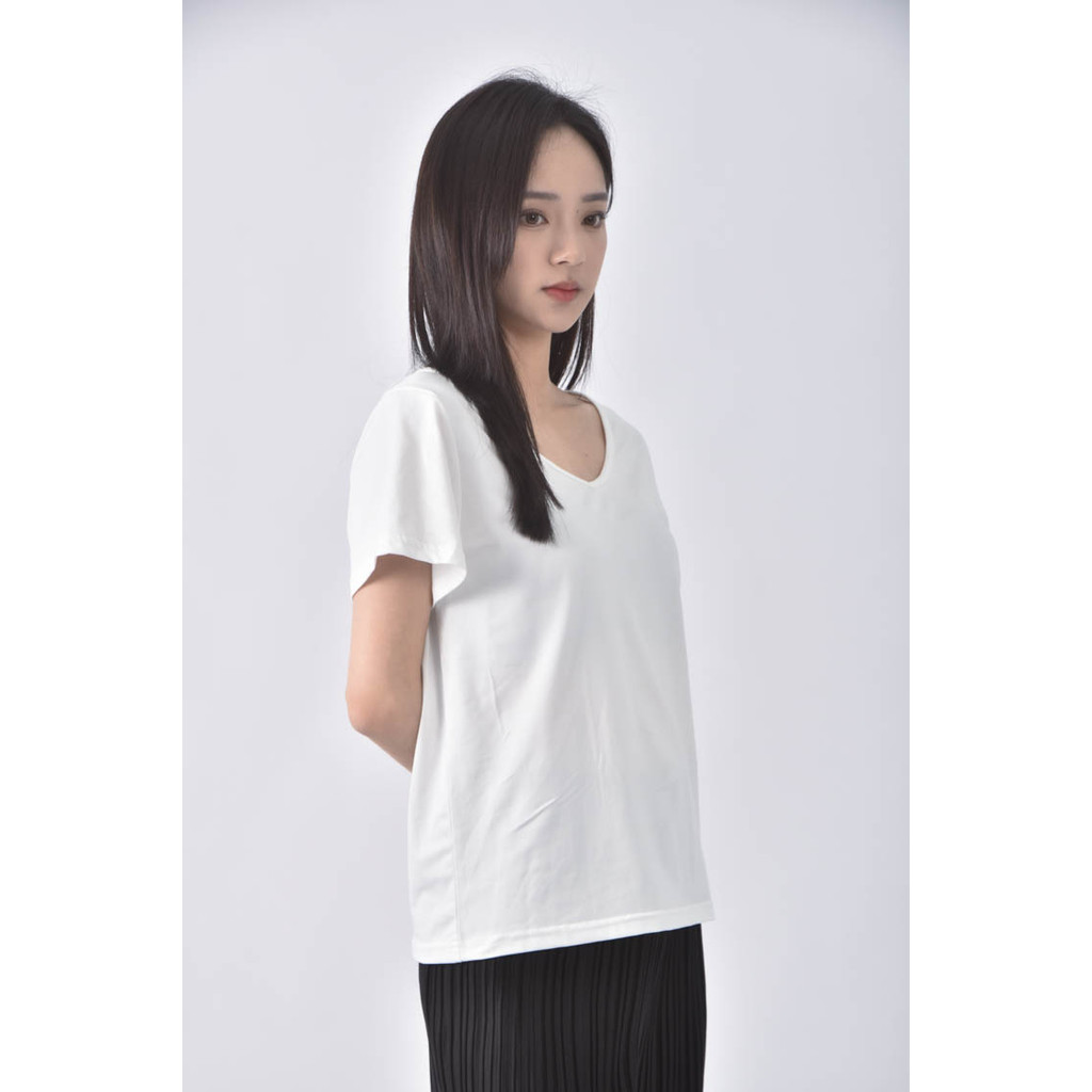 (XS（含）以下) shein簡約V領白色短袖上衣二手衣, , large