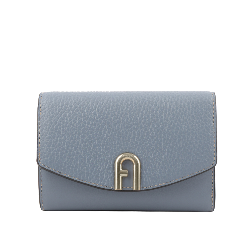 FURLA Primula 柔軟小牛皮翻蓋三折中夾/天空藍