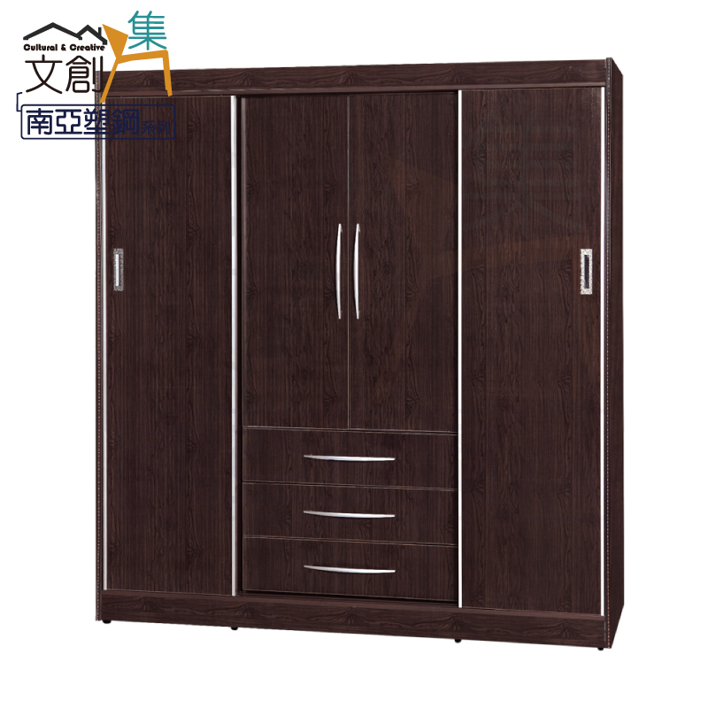 【文創集】米斯利 環保6.3尺南亞塑鋼推門三抽高衣櫃/收納櫃(客約商品)