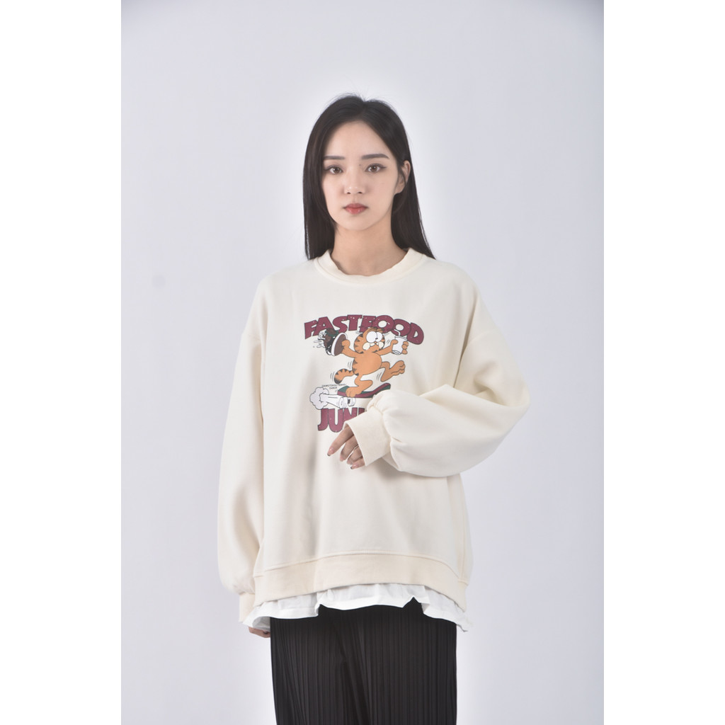 (XL) mm slx韓牌質感圓領假兩件杏色長袖上衣二手衣, , large