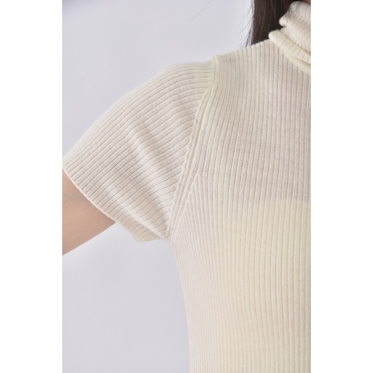 (S) cotton inn針織高領白色短袖上衣二手衣, , large