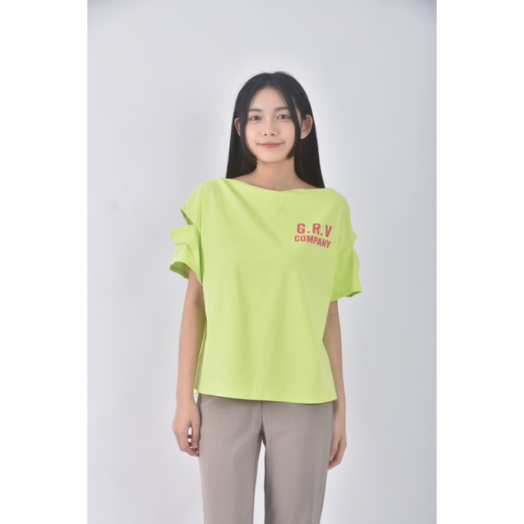 (XL) eqiange字母綠色短袖上衣二手衣, , large