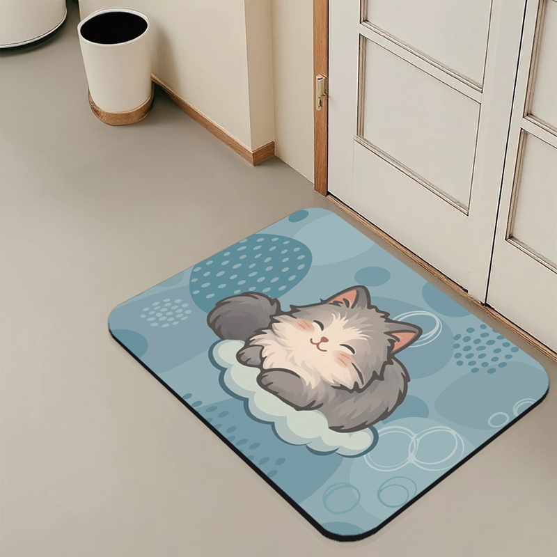 【Monster】 Soft Diatomaceous Earth Absorbent Mat – Nordic Animal Series (60x40cm) – Cloud Lazy Cat, , large