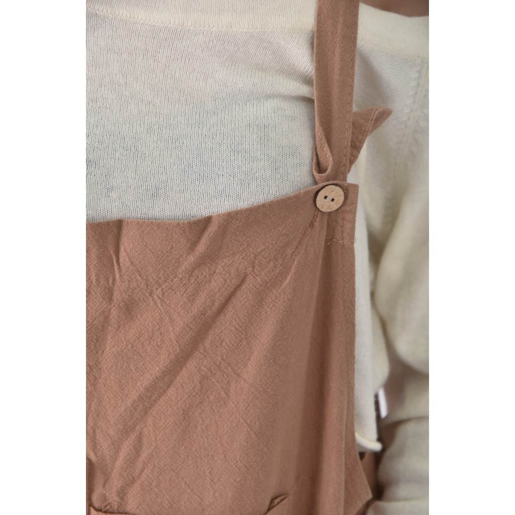 (F) leng leng高腰吊帶口袋棕色連身裝二手衣, , large