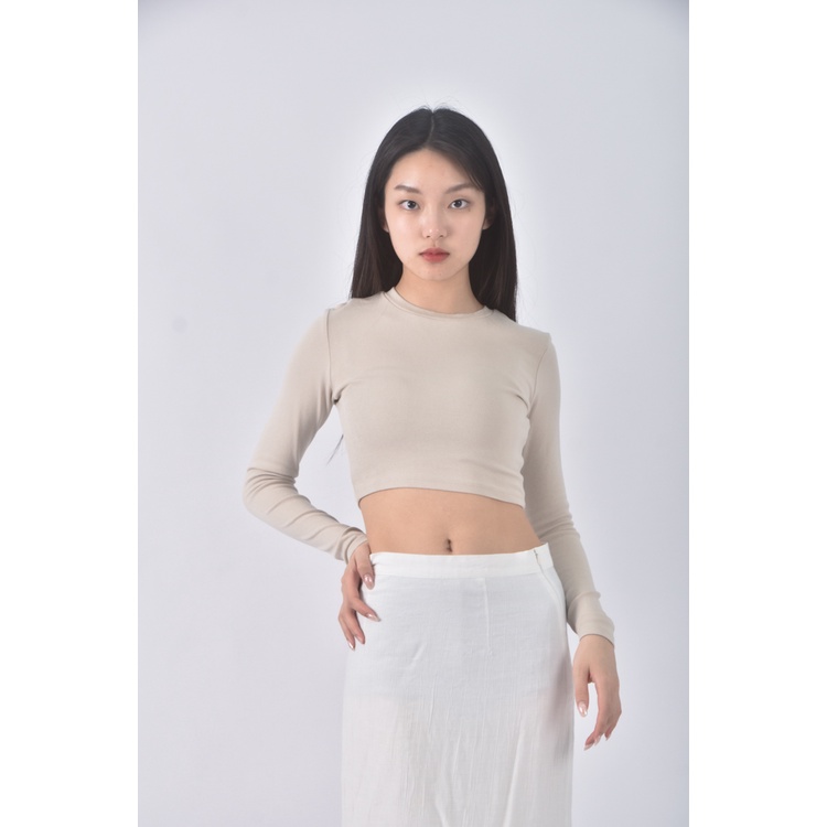 (S) zara修身短版杏色長袖上衣二手衣, , large