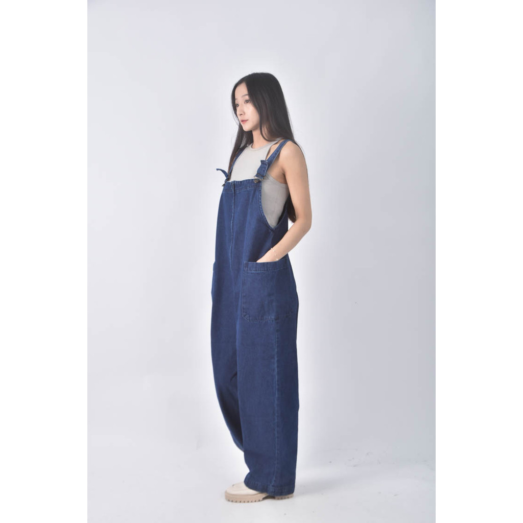 (4XL（含）以上) urban research doors高腰吊帶丹寧牛仔寬版藍色長褲二手衣, , large