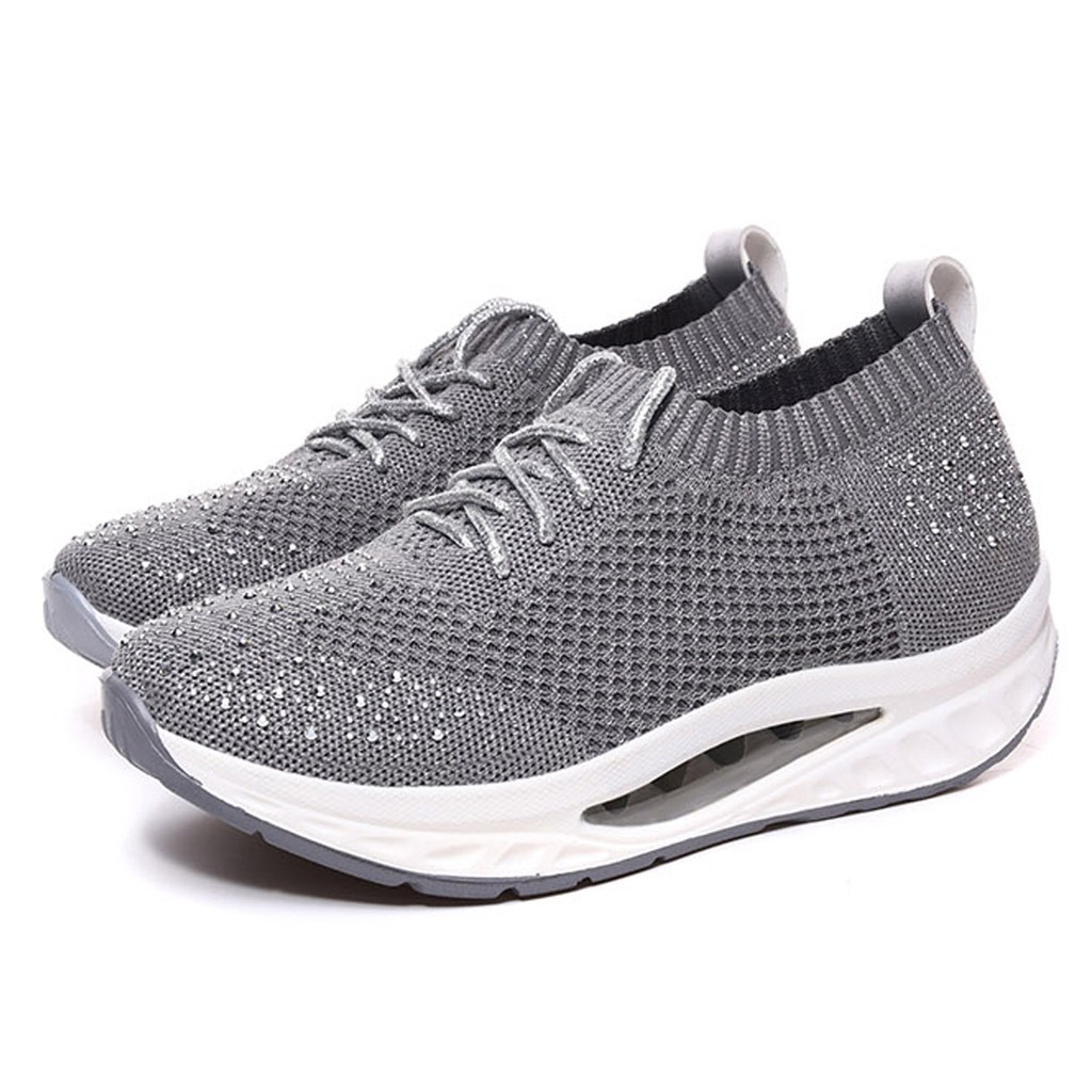 HANG TEN專利足弓氣墊鞋 女鞋 休閒鞋 保庇天后 王彩樺代言 針織 彈力 美腿 水鑽 透氣 排濕 減壓鞋墊 銀灰