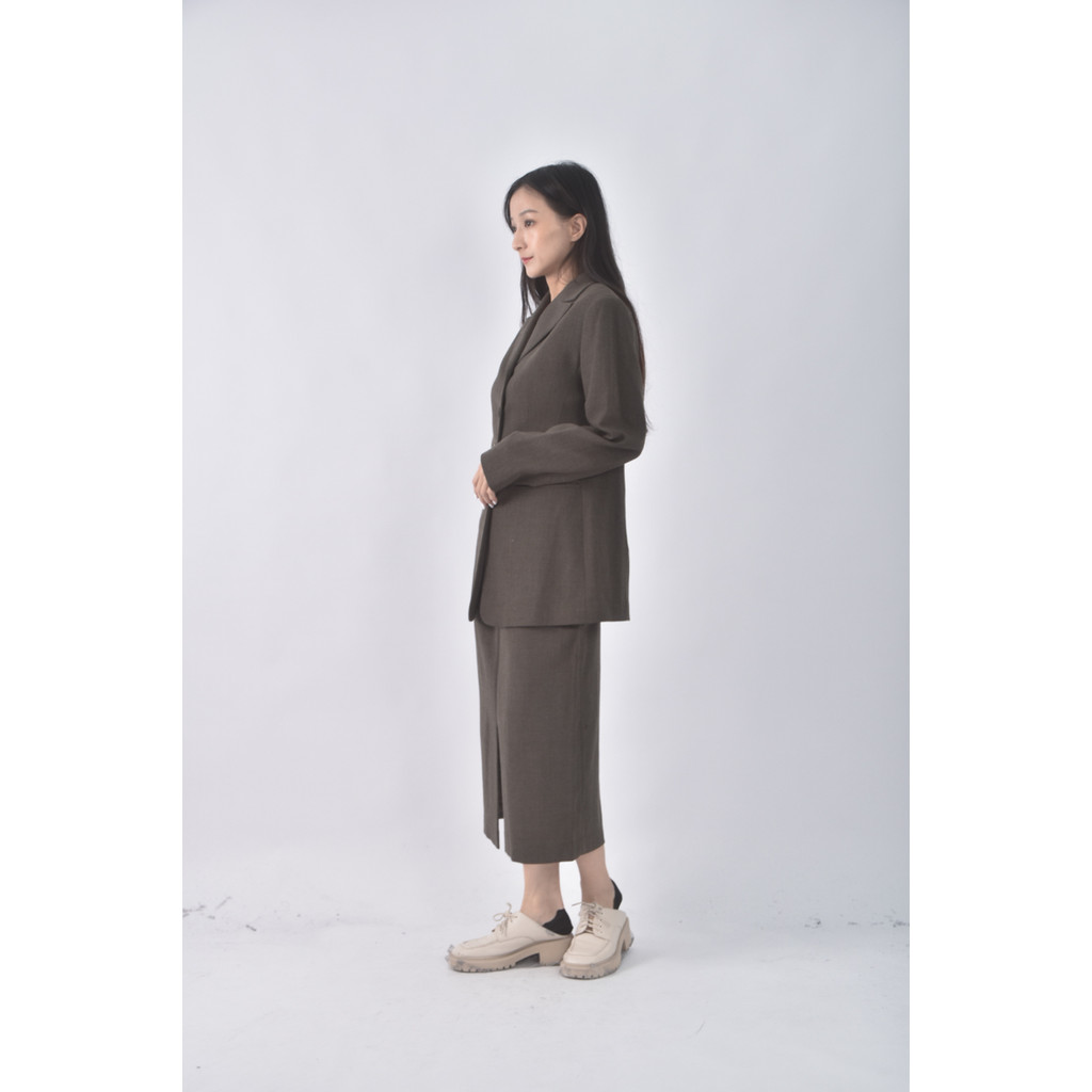 (M) m tsubomi西裝羊毛開衩綠色套裝二手衣, , large