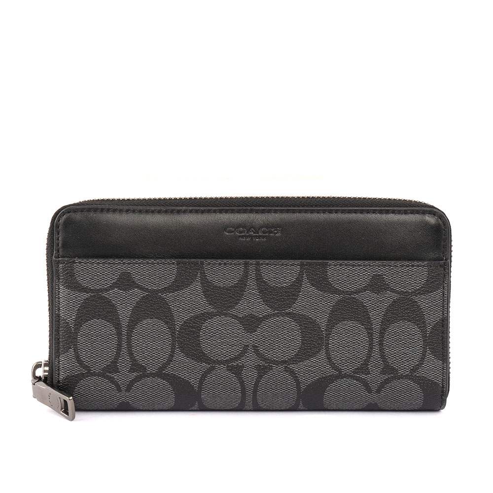 COACH PVC LOGO皮革ㄇ拉長夾/黑灰色, , large