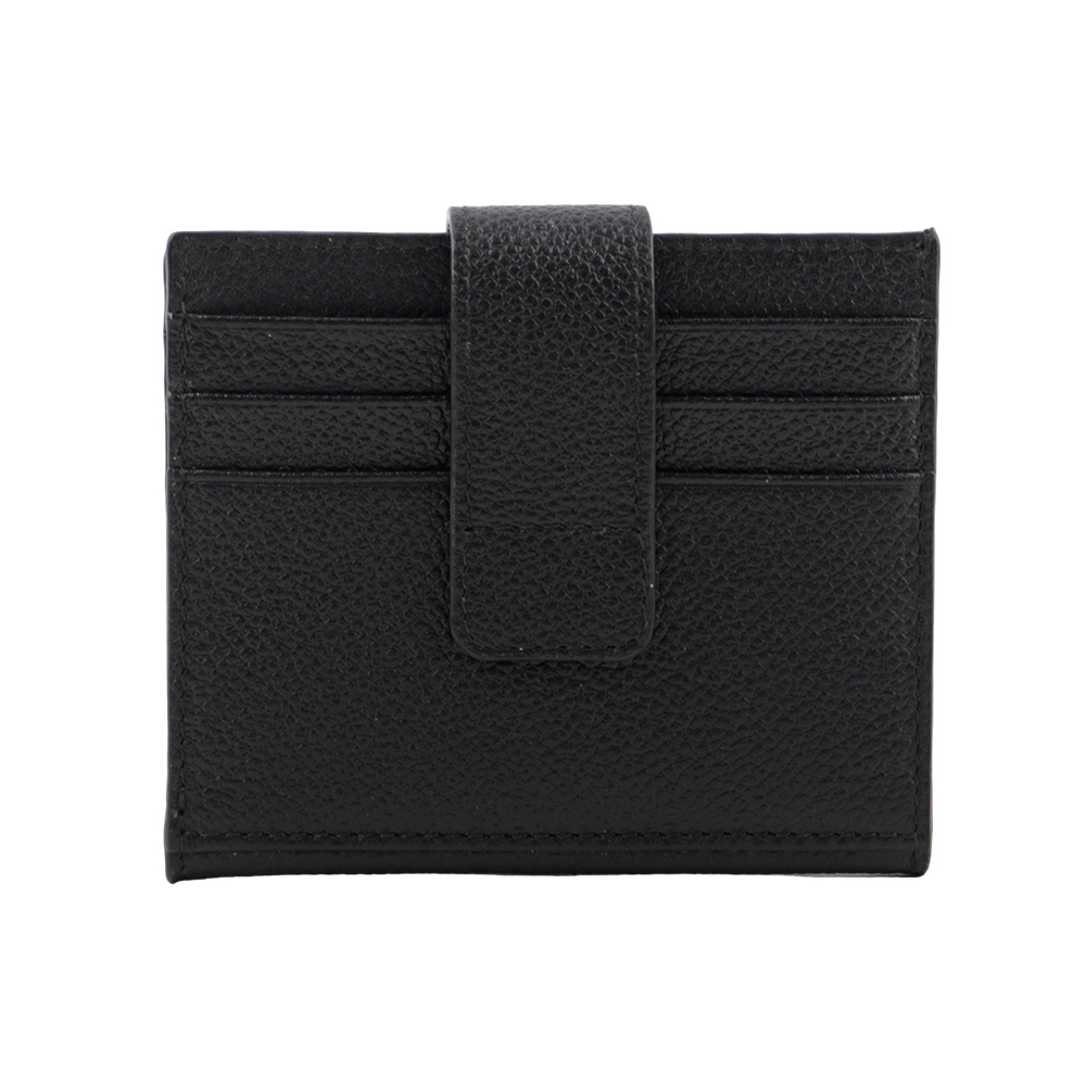 PRADA 銀字Logo 粒紋牛皮釦式二折卡片夾/名片夾/黑色, , large