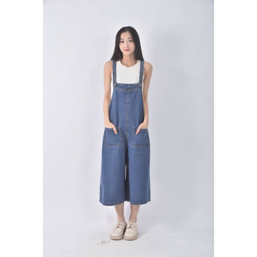 (4XL（含）以上) denim supply高腰吊帶寬鬆藍色長褲二手衣