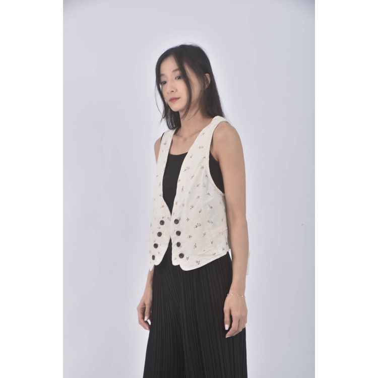 (S) moussy碎花排扣無袖白色外套二手衣, , large