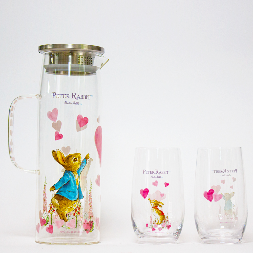 【世豐】Peter Rabbit比得兔 耐熱玻璃冷水壺及水杯3件組＿心心相印, , large