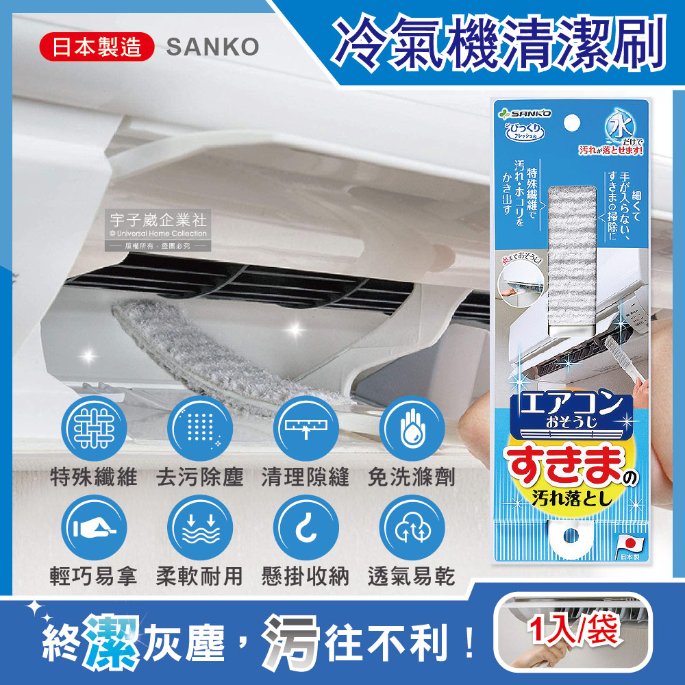 [日日好物]日本SANKO-冷氣機出風口濾網免洗劑去污除塵扁型不織布清潔刷1入/袋(耐熱透氣快乾防霉有掛孔好收納), , large