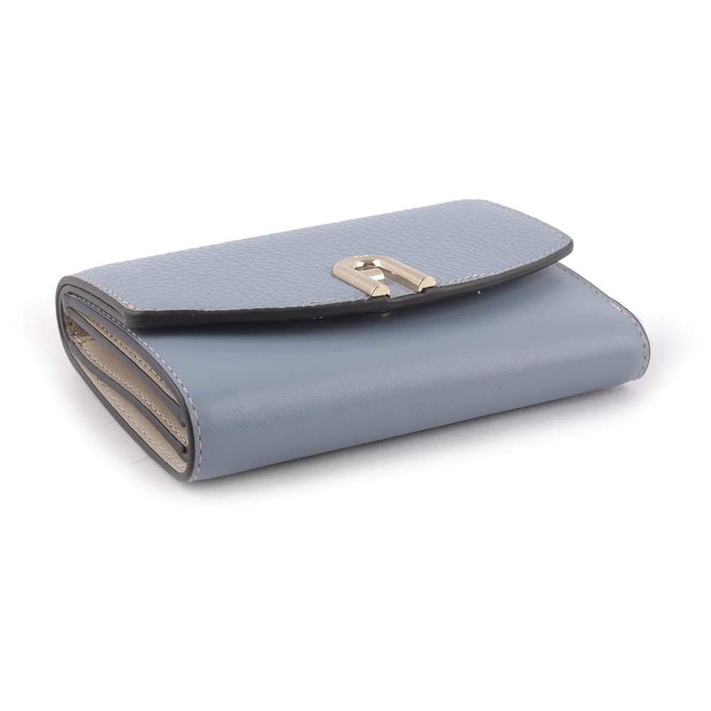 FURLA Primula 柔軟小牛皮翻蓋三折中夾/天空藍, , large