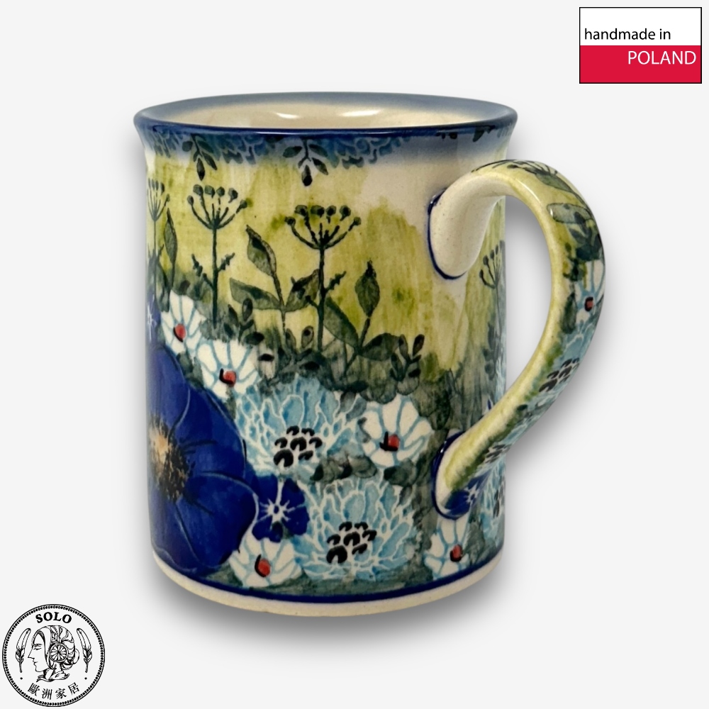 【SOLO歐洲家居】波蘭製 Cerraf 波蘭陶 280ml 馬克杯 水杯 咖啡杯 藍野芳蹤系列, , large