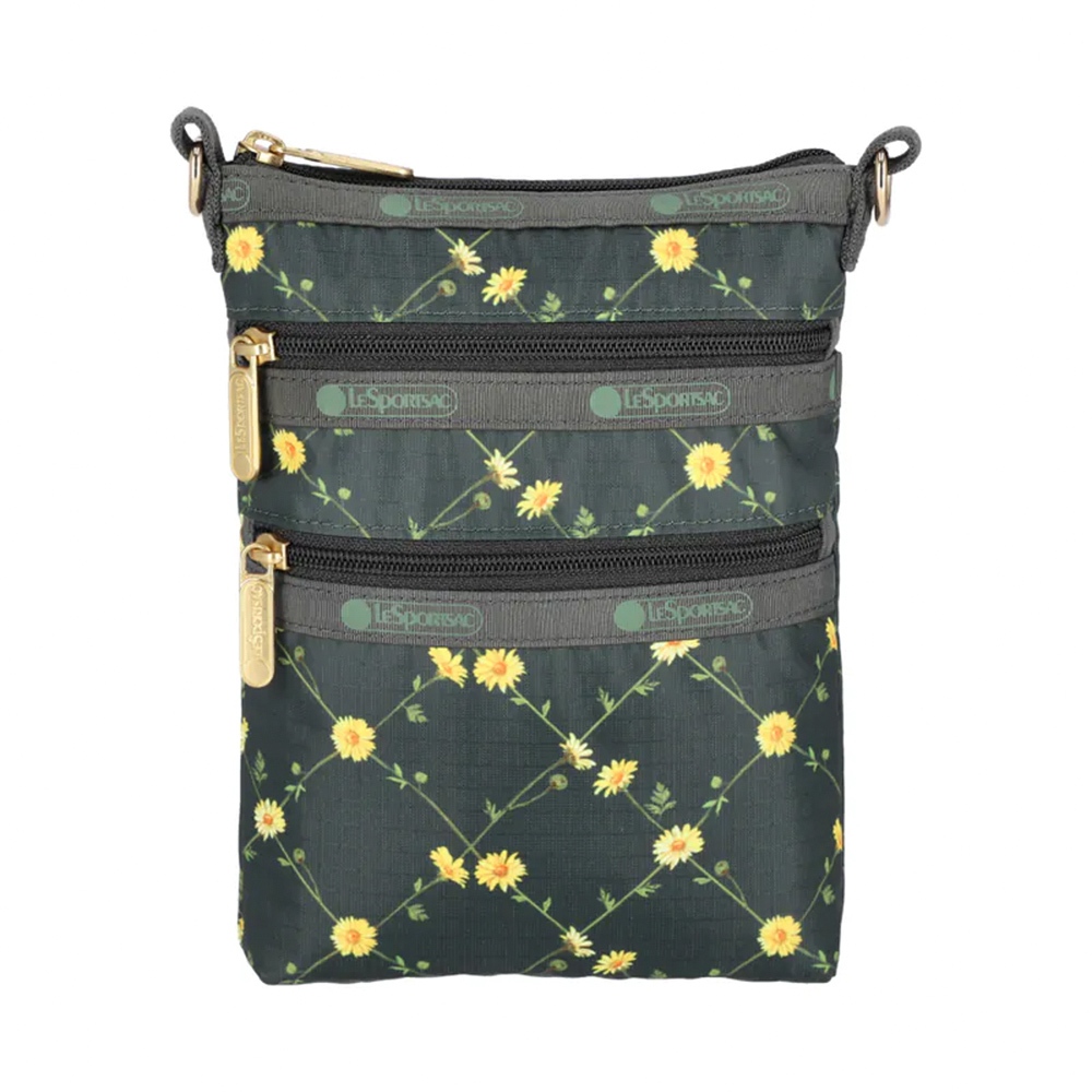 |快速出貨|Lesportsac 3 Zip Crossbody 三層拉鍊斜背包 手機包 送禮-綠野雛菊, , large