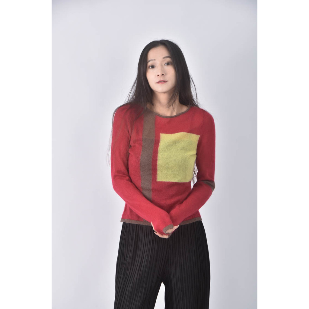 (XS(含)以下) 幾何圖形紅色長袖上衣二手衣