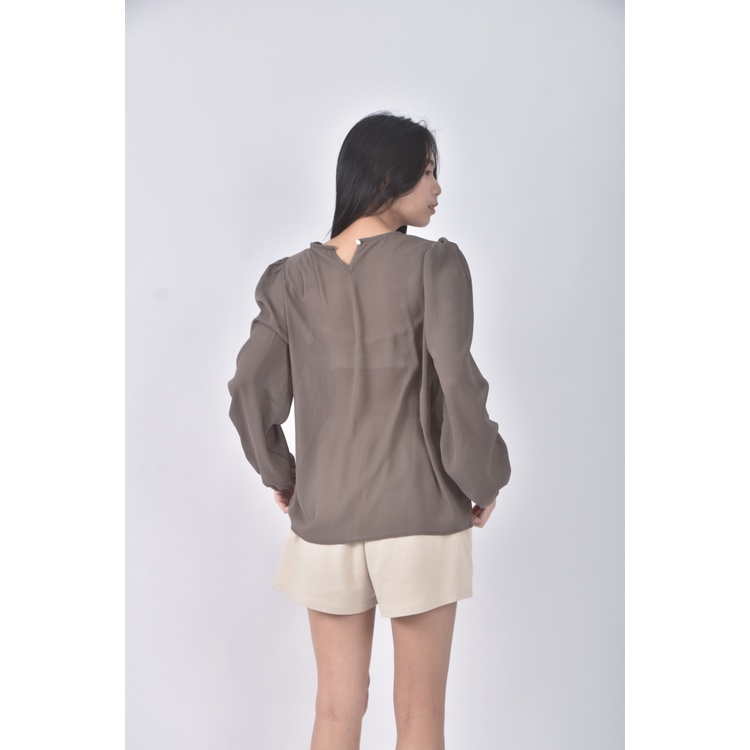 (S) wan s質感棕色長袖上衣二手衣, , large