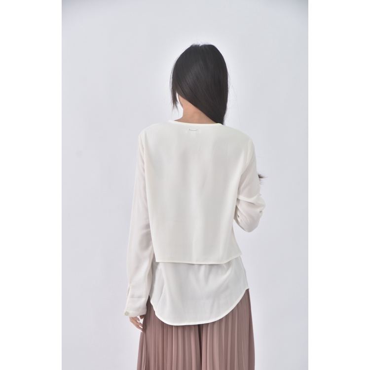 (S) nautica質感假兩件白色長袖上衣二手衣, , large