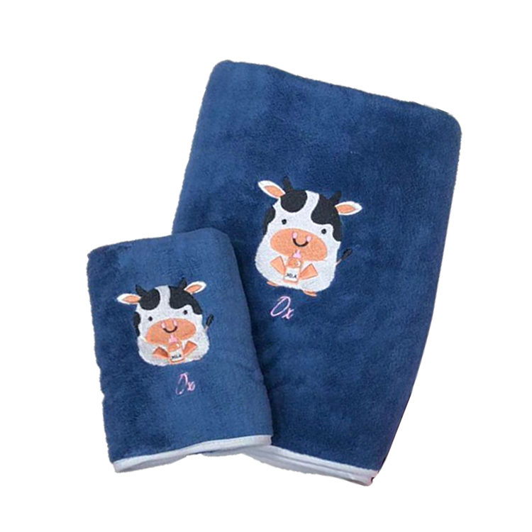 12生肖 珊瑚絨毛巾浴巾 【粉色/藍色】彩色刺繡 牛年 毛巾 3秒瞬吸 活性印染 掛耳設計 十二生肖 生肖, , large
