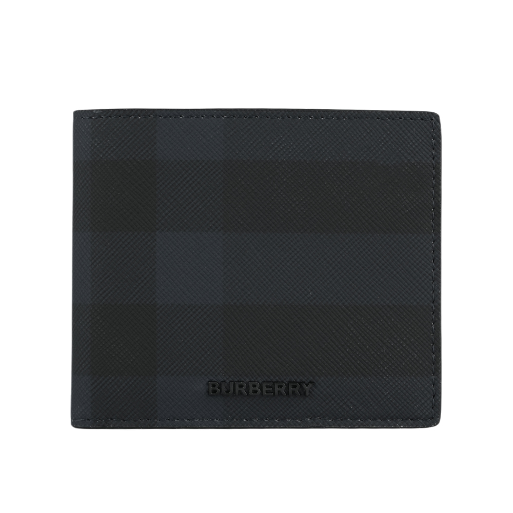 BURBERRY 經典格紋帆布對開8卡短夾/海軍藍