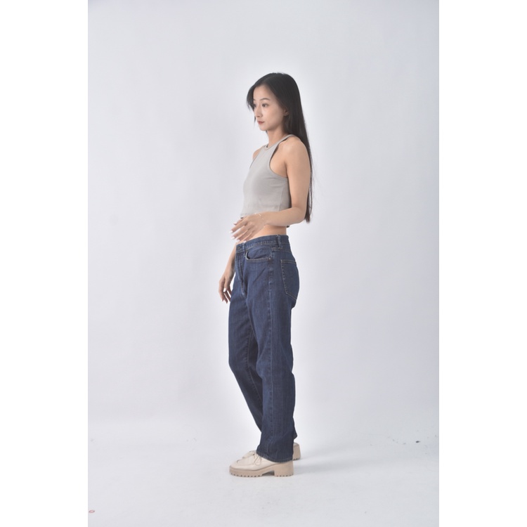 (M) uniqlo高腰丹寧牛仔質感棉質藍色長褲二手衣, , large