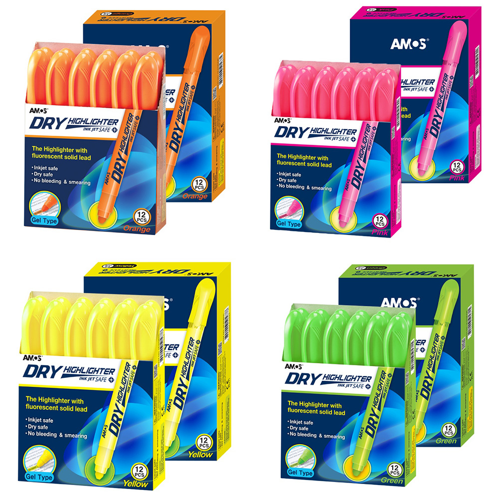 【AMOS 阿摩司】韓國原裝 果凍螢光筆 橘/粉/黃/綠 單色12支 /盒 HLD12DOR、HLD12DPK、HLD12DYL、HLD12DGR  -  多款可選, , large