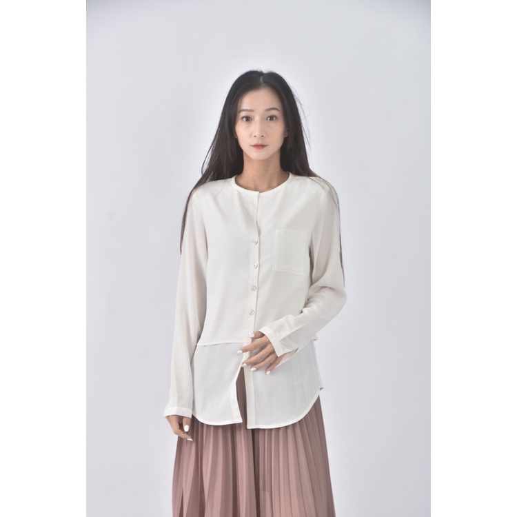 (S) nautica質感假兩件白色長袖上衣二手衣, , large