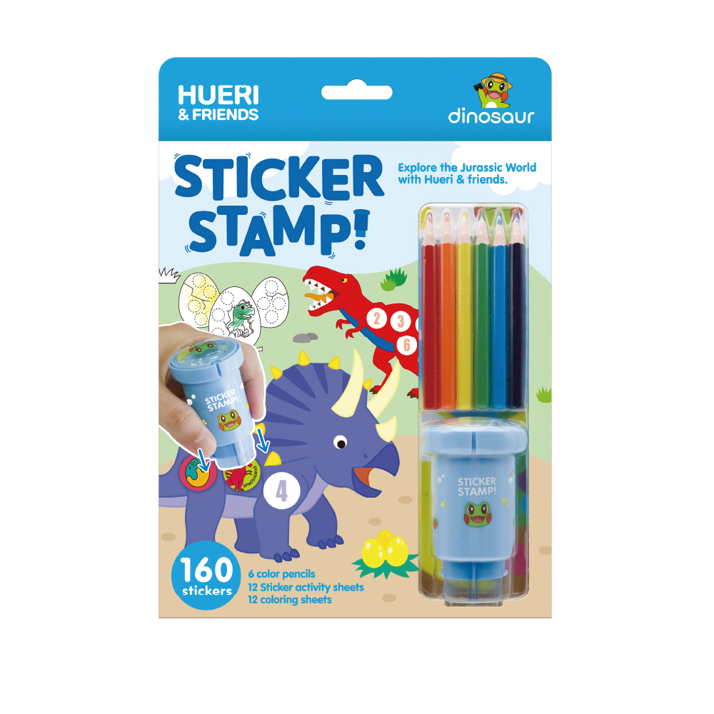 【韓國AMOS】魔法驚喜貼紙/著色/印章DIY繪畫組(恐龍)