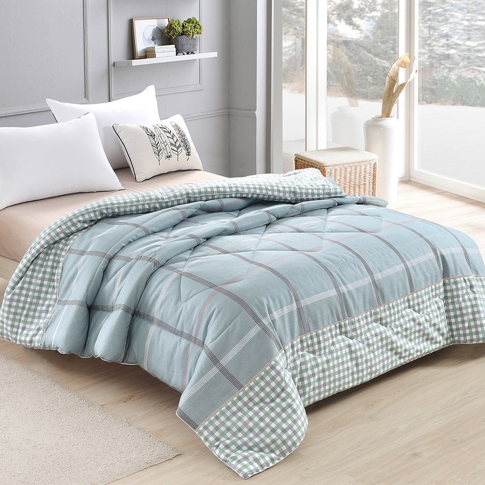 【FOCA】流動時光 | 可水洗/機洗 韓式100%精梳純棉銀離子防蹣抗菌羽絲絨暖冬被-大尺寸180x210cm, , large