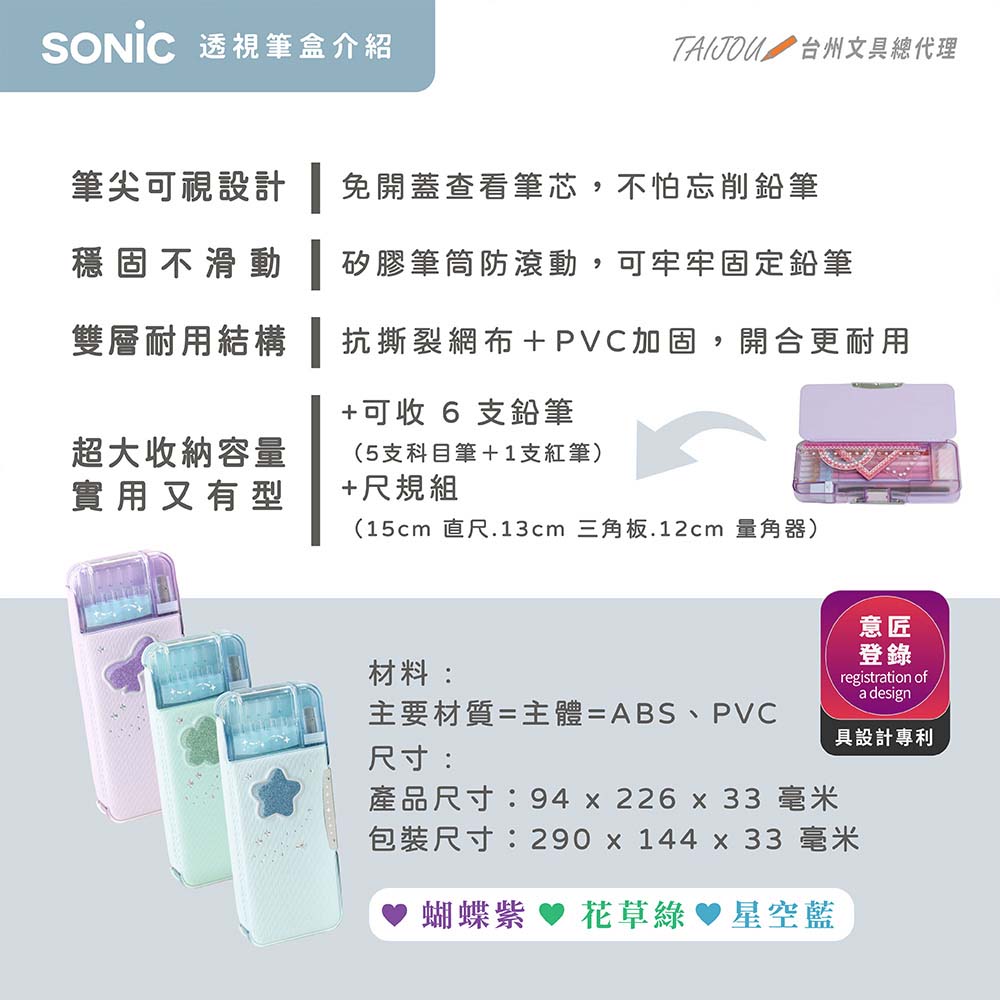 【龍品文創】日本SONIC FD-1046 夢幻風透視耐用筆盒-LB星空藍, , large