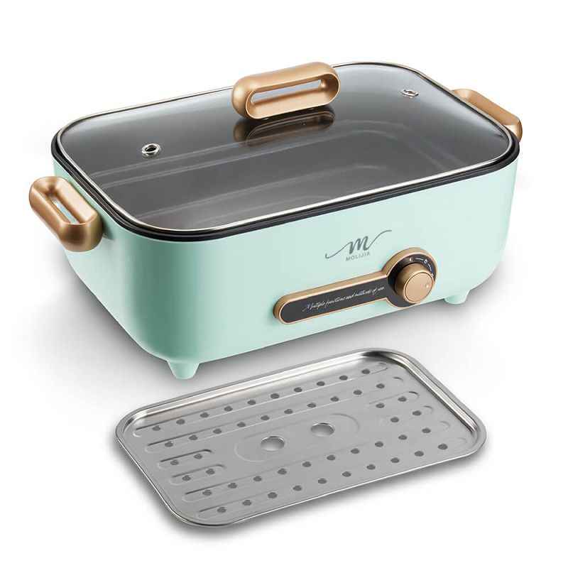 【MOLIJIA】5.3L-M24 Multifunctional Non-stick Electric Cooker with Stainless Steel Steaming Plate - Macaron Green, , large
