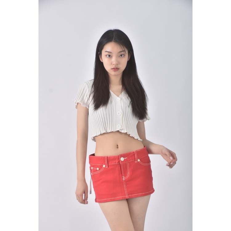 (2XL) joke me off丹寧牛仔質感紅色短裙二手衣