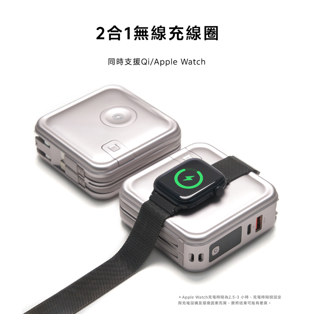 【LaPO】3.5代 全功能無線充電行動電源 11200mAh WT-08P - 沉靜綠(自帶線：Type-C+Lightning ), , large