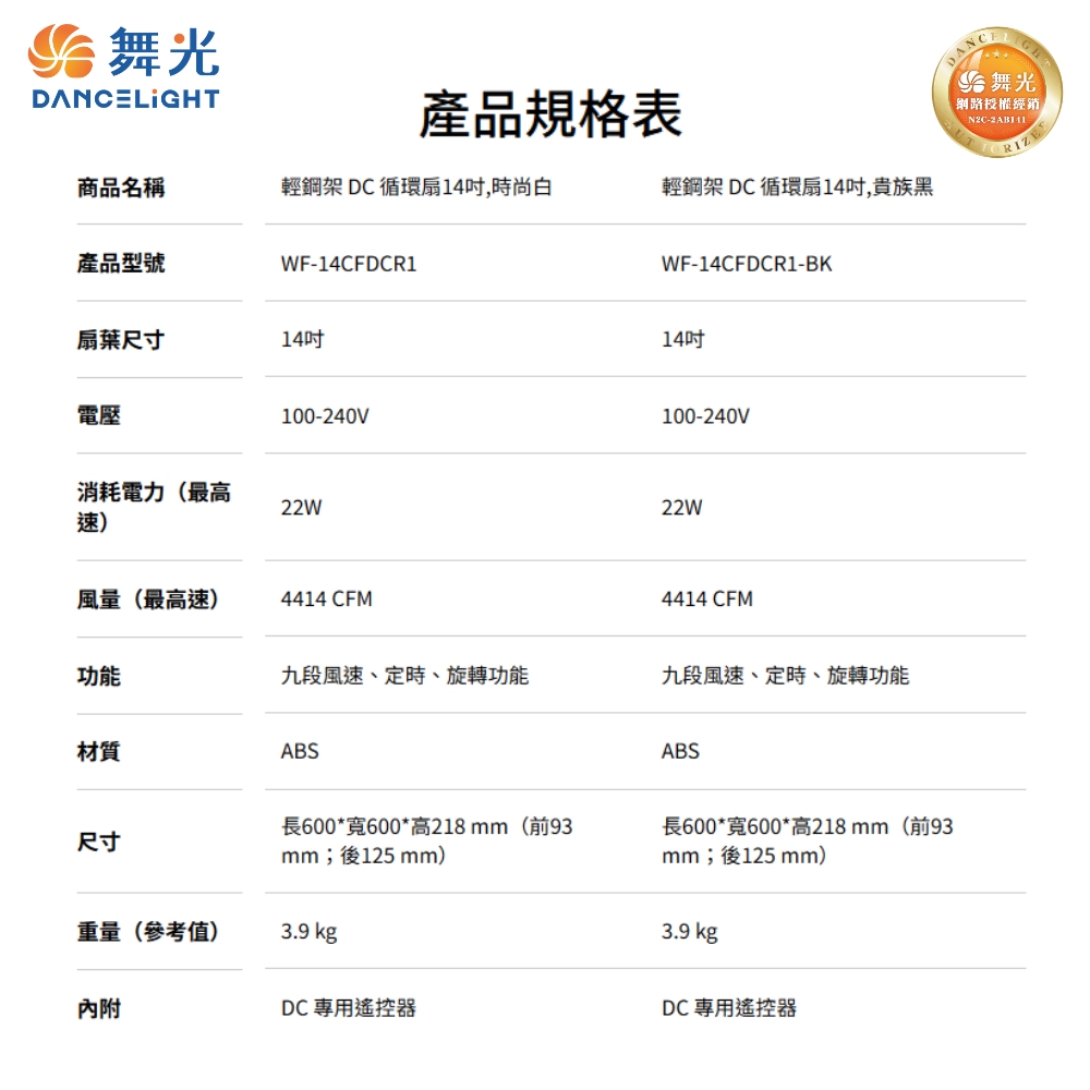 【 DanceLight 舞光  】楓光 輕鋼架 DC 循環扇 全電壓 14吋 2尺*2尺 / 貴族黑, , large
