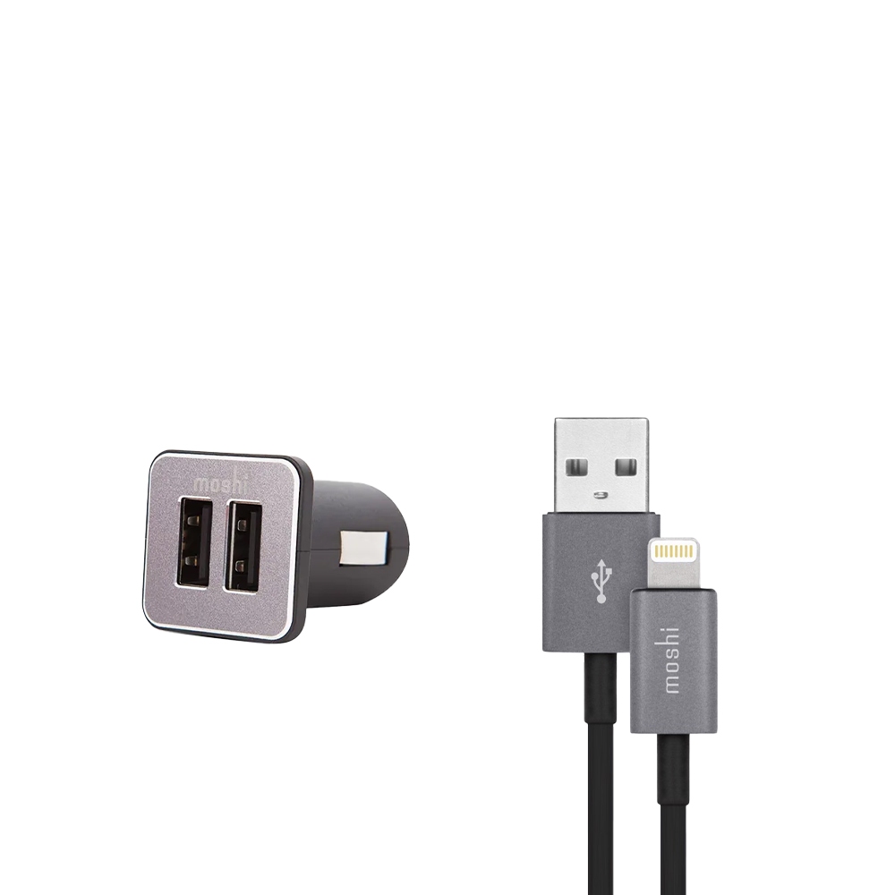 moshi【車用快充組】車用雙端口+ USB-A to Lightning 充電傳輸線 (3.0m), , large