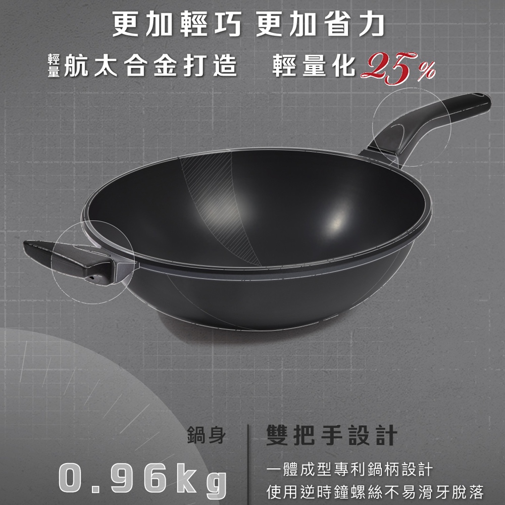 【美國MotherGoose鵝媽媽】晶鑽輕量 節能航太合金 物理不沾鍋/炒鍋30cm 單柄, , large