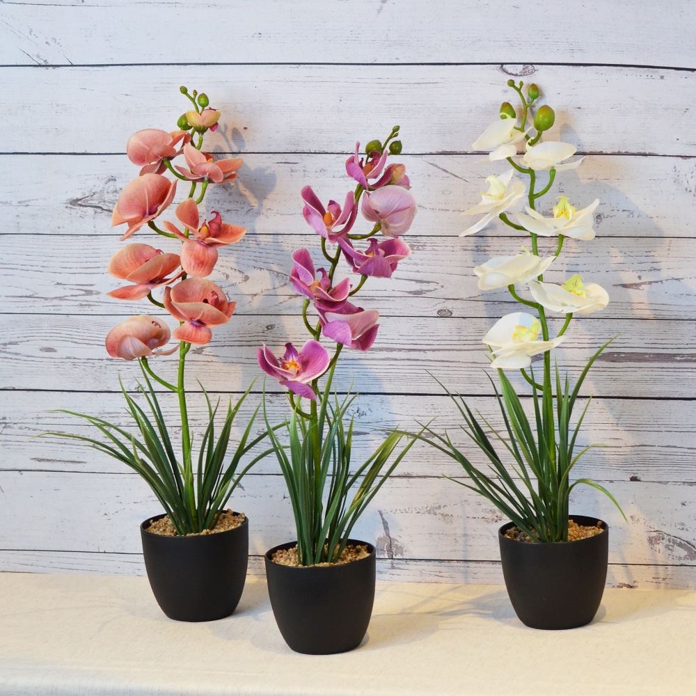 ARTIFICIAL ORCHID PLANT W/BLACK POT-PURPLE, , large