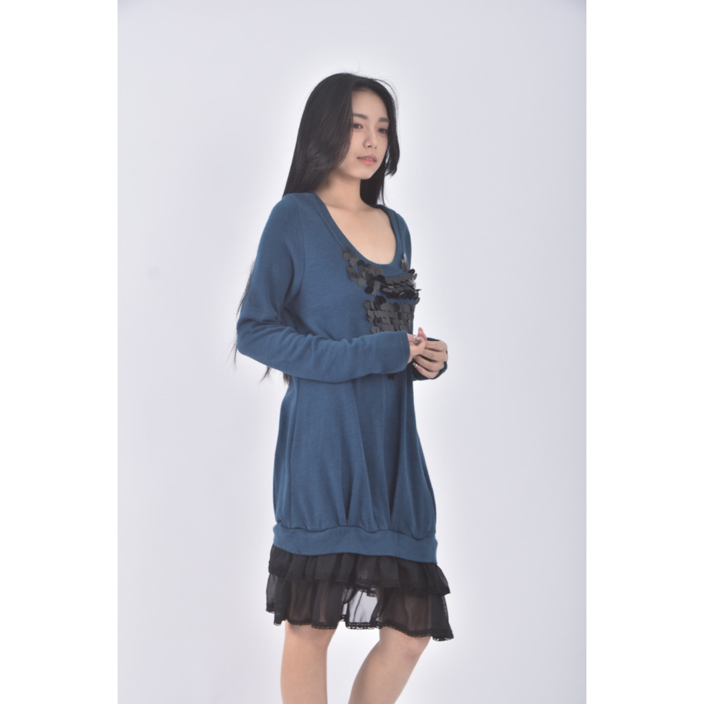 (S) 質感紡紗針織亮片綠色洋裝二手衣, , large