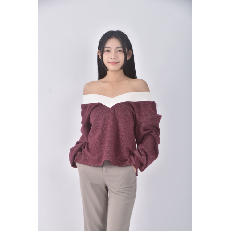 (M) v領紅色長袖上衣二手衣, , large